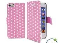 iPhone Folio Case with Dots Design and soft microfiber interior for Apple iPhone 5 and iPhone 5S with free cleaner (PINK)