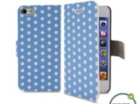 iPhone Folio Case with Dots Design and soft microfiber interior for Apple iPhone 5 and iPhone 5S with free cleaner (BLUE)