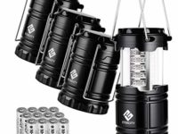 Etekcity 4 Pack Portable Outdoor LED Camping Lantern with 12 AA Batteries (Black, Collapsible)